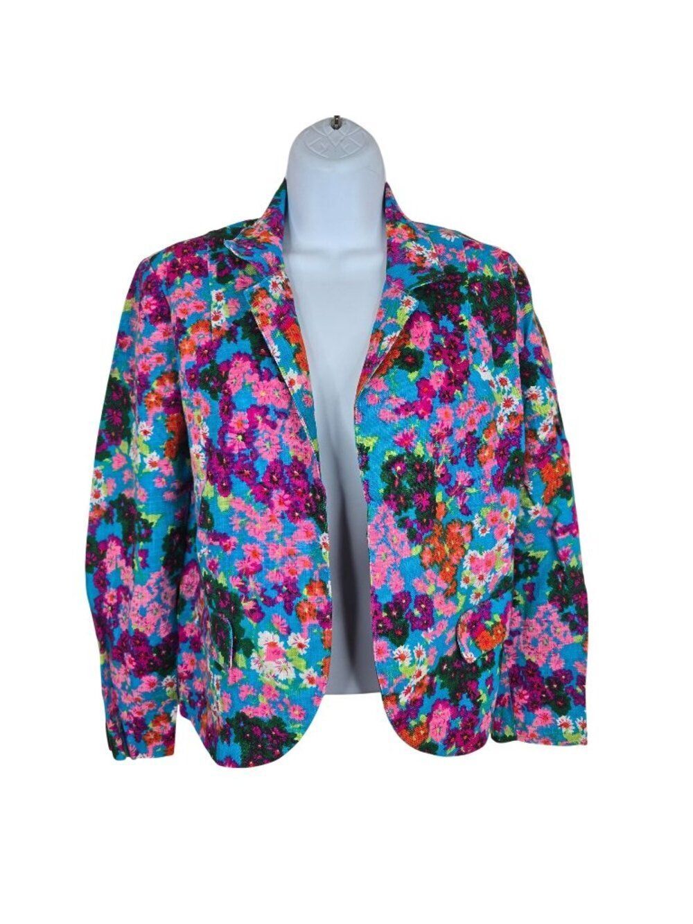 Vintage Floral Blazer Jacket Flower Power Single-Breasted Womens Size S